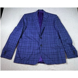 Blazer cappotto sportivo lana a quadri Holland & Sherry uomo 52 blu 2 bottoni vestibilità sartoriale - Foto 1 di 8