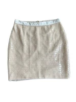 Minifalda de lentejuelas a escala Cache con cremallera dorada crema fiesta para mujer talla 6 Foto 1 de 4