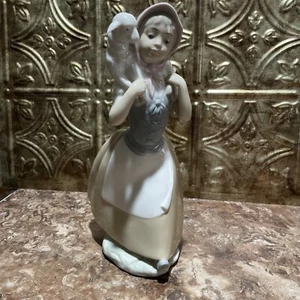 NAO By Lladro Good Shepherdess Girl Carrying Lamb 10” Porcelain Figurine - Picture 1 of 7