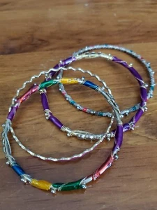 Fun BoHo Multi Color Metal Bangle Bracelets - Picture 1 of 7