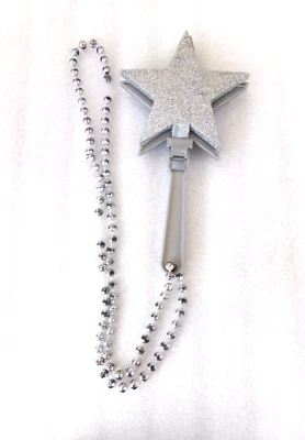 Magic Wand Fairy Tale Magician Glittery Beads DressUp Costume Silver Pearls Star - Image 1 of 4