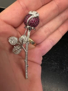 Famous Estate piece - 18K WEMPE Rose Ruby Diamond Pin Pendant Necklace Brooch - Picture 1 of 24