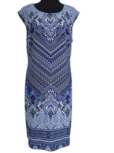 Connected Woman's Blue Paisley Shift Dress Size 12 Sleeveless Summer Easy Basic - Picture 1 of 7