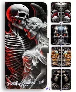 Personalised Text Wallet Phone Cover For HMD Series - Skull Print - Picture 1 of 11