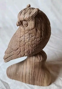 Wooden Indonesia Owl Wood Hand Carved 5" Tall 3" Wide Fair Trade - Picture 1 of 8