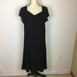 Jaclyn Smith A-line Shift Dress Size 12 Womans Black Flutter Sleeve V-Neck Lined - Picture 1 of 14