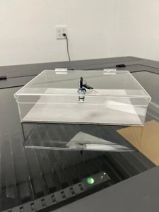 Clear Acrylic Display Case w/Lock & Keys 12X10X2.85" Secured with Velvet Lining - Picture 1 of 7