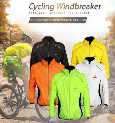 Cycling Jacket Men Windbreaker Water Repellent Reflective MTB Bike Long Sleeve - Image 1 of 4