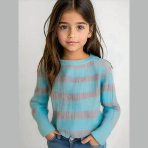 GAP Girl's Size M (8) Blue & Gray Stripe Angora Blend Soft Knit Pullover Sweater - Picture 1 of 7
