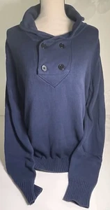 G by Guess Navy Pullover Sweater 4 Button Front Patched Shoulder & Elbow SZ L - Picture 1 of 10