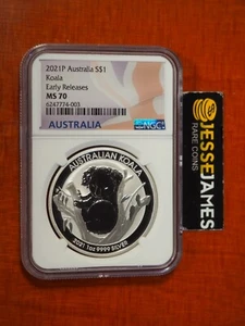 2021 P $1 AUSTRALIA SILVER KOALA NGC MS70 EARLY RELEASES 1 OZ .9999 FINE - Picture 1 of 2