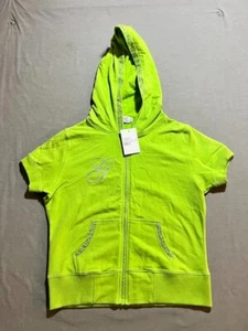 Guess Sweatshirt Womens L Green Bedazzled Zip Short Sleeve Hoodie Ladies MSR$208 - Picture 1 of 11