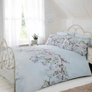 ELOISE FLORAL KING SIZE DUVET COVER SET BLUE BEDDING BY RAPPORT - DUCK EGG - Picture 1 of 3