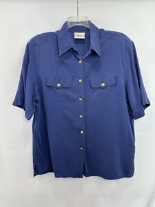 Vintage Sergio Cassani Seidenbluse mit Knopfleiste Damen XL 46 Ellenbogenärmel blau - Bild 1 von 11
