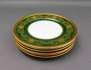 Aynsley England Imperial 193 Laurel Green Gold 8" Salad Plates Set Of 6 - Picture 1 of 9