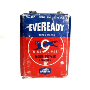 1940s VINTAGE EVEREADY 9 LIVES 7 1/2 VOLT BATTERY #467 NEDA 200 1B - Picture 1 of 8
