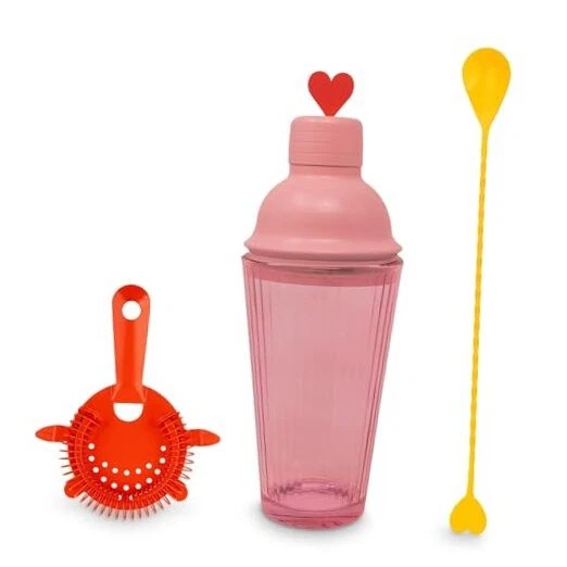 ban.do Cute Cocktail Shaker Set w/ Strainer Spoon Heart Bar Bartender Kit