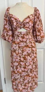 Fate Midikleid Gr. Small Blumen Puff Ballonärmel vorne Cut Out Cottagecore - Bild 1 von 15