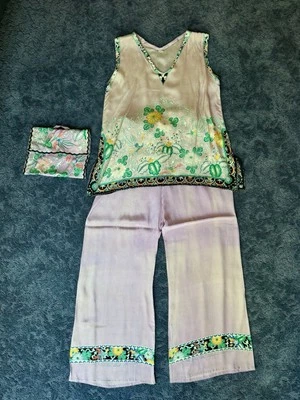 Vintage Antique 1920s Japanese Silk Lounge Set Loungewear - Image 1 of 4