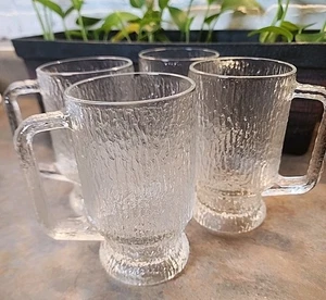 Vintage MCM Indiana Glas Kristall Eisbaum Rinde Fuß Tassen Krüge 4er Set - Bild 1 von 10