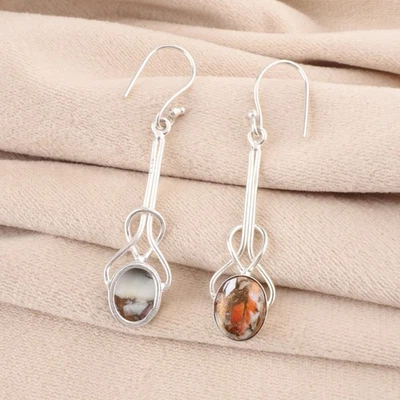 Venta Año Nuevo Plata de Ley 925 Naranja Cobre Turquesa Pendientes Colgantes Foto 1 de 4