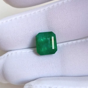 Piedra preciosa sin tratar sin calefacción esmeralda Zambia corte Asscher certificada 3,68 quilates - Imagen 1 de 9