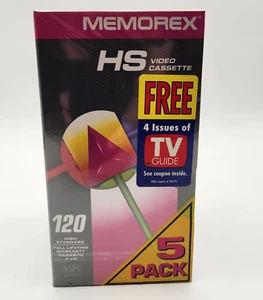 Paquete de 5 cintas VHS en blanco Memorex T-120 HS casetes de video sellados NUEVO - Imagen 1 de 5