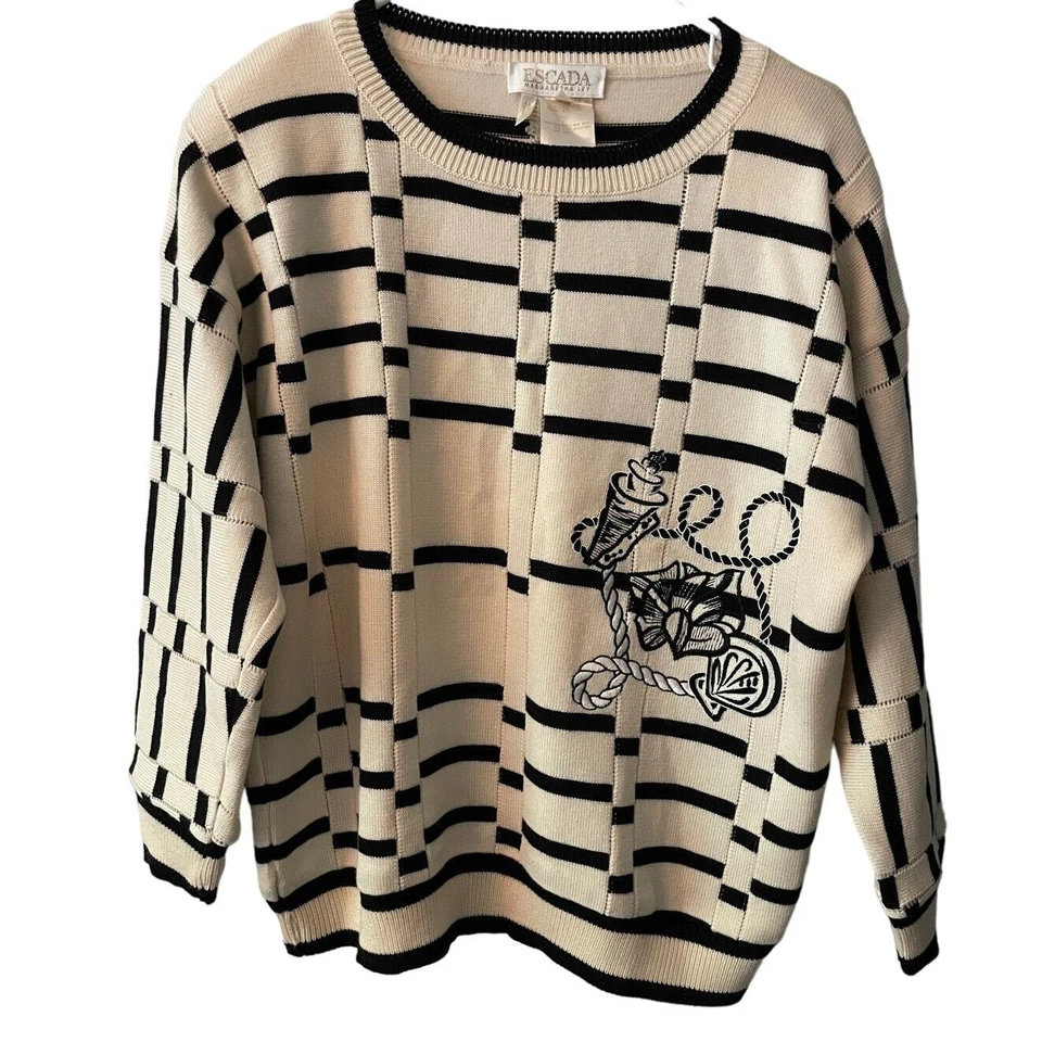 RARO ESCADA Vintage Años 80/90 Firma Náutica B&W Lana Suéter Talla 36 Foto 1 de 4