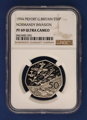 1994 Silver Piedfort Proof 50p coin "D Day Anniversary" NGC PF69 Ultra Cameo - Image 1 of 2