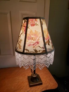 Victorian French Medium Lamp Shade Pink and Yellow Rose with 5" Bead Fringe! - Picture 1 of 2
