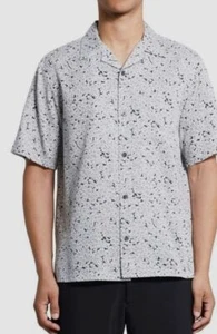 $166 Theory Para Hombre Blanca Negra Floral Mangas Cortas Con Botones Camisa Talla L - Imagen 1 de 4