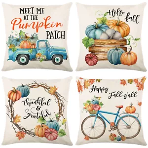 Fall Thanksgiving Pillow Covers 18x18 Set of 4 Autumn Pumpkin Throw Pillowcase - Picture 1 of 8