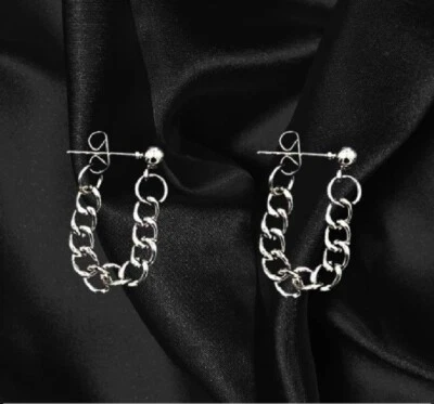 Stainless Steel Chain Stud Earrings Punk Rock Goth Grunge, Dangle, Drop Earrings - Image 1 of 3