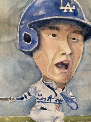 Pintura Shohei Ohtani. Acuarela original, 9”x12” sin marco, firmada. LA Dodgers Foto 1 de 4