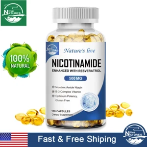 NAD Supplement - Nicotinamide 500mg Resveratrol 100mg - Anti-Aging 120 Capsules - Picture 1 of 12