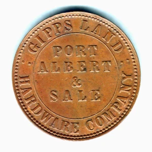 Australia Token. Gipps land Hardware 1d 1862. Port Albert & Sale Vic. Arms aEF - Imagen 1 de 2