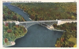 Postcard Aerial View French King Bridge and Rock Greenfield Massachusetts MA WB - Picture 1 of 2