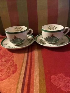 Spode Christmas Tree Santa Vintage Coffee Tea Cup and Saucer England Set of 2 - Picture 1 of 5