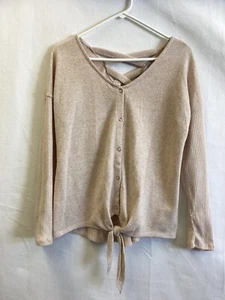 Always Famous Beige Lightweight Cross and Tie Front Sweater Womens size Medium - Picture 1 of 11