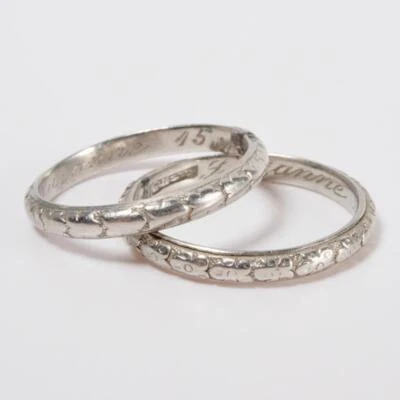 Par de anillos de promesa eterna alianza de boda de platino art déco exportación china de los años 30 Foto 1 de 4