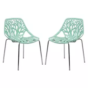 LeisureMod Modern Asbury Dining Chair with Chromed Legs - Set of 2 Mint - Picture 1 of 8