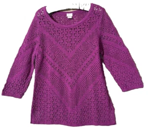 Chico's Top 1 Crocheted Open Weave Stretch Knit Boho Hippy Layering Shirt Blouse - Picture 1 of 6