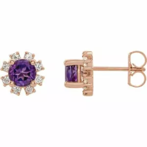 Pendientes de diamantes de amatista y 0,08 CTW en oro rosa de 14 K - Imagen 1 de 2