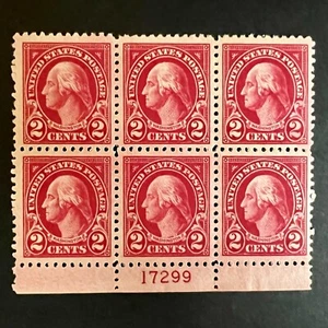 1923 US #554 - Plate No. Block of (6) - 2 cent Washington - Mint, OG, NH - Picture 1 of 2