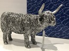 Silver Highland Cow Scottish Farm Gift Figurine Ornament Figure