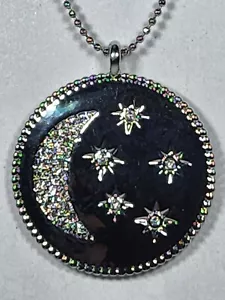 Silver Necklace Round Crescent Moon Stars Swarovski Crystal Bead Chain N5493 - Picture 1 of 3