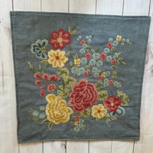 Pottery Barn Evelyn Floral Embroidered Pillow Cover 20 " Blue Multi - Picture 1 of 9
