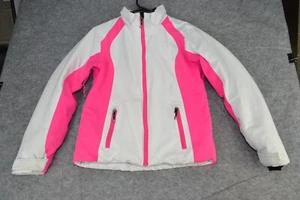 Obermeyer Sami Jacket Girls L(14-16) White Pink Nylon Outdoor Mock Neck Full-Zip - Picture 1 of 17