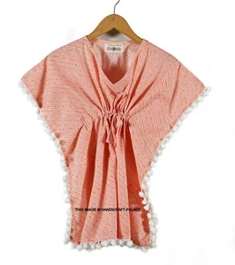 US Kids Girls Stripe Print Maxi Dress Indian Cotton Summer Soft Kaftan Robe Gown - Picture 1 of 4