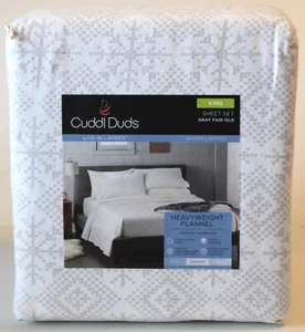 Cuddl Duds Flannel Sheet Set King Gray Fairisle NIP Fair Isle - Picture 1 of 3